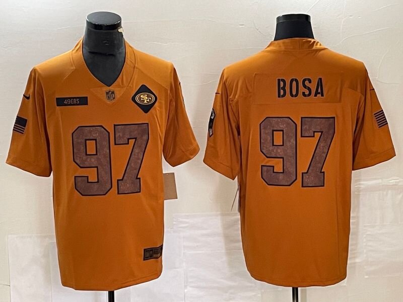 Men Custom San Francisco 49ers #97 Bosa brown Nike 2023 Salute To Service Limited NFL Jersey